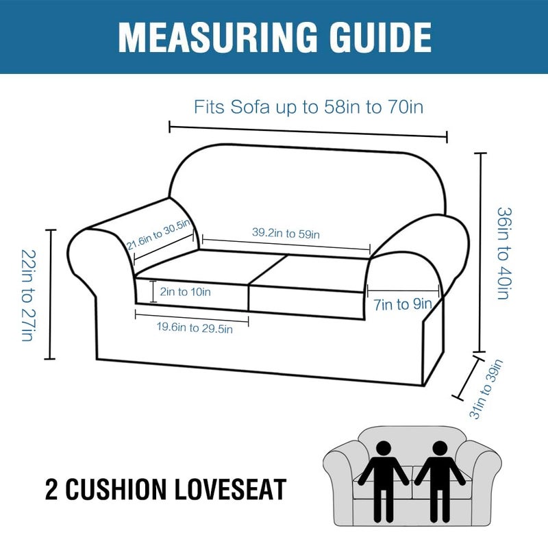 H.VERSAILTEX 3 Piece Stretch Sofa Covers for 2 Cushion Loveseat Couch Covers for Living Room Sofa Slipcovers (Base Cover Plus 2 Seat Cushion Covers) Thicker Jacquard Fabric(Medium Sofa, Natural) - Image 2